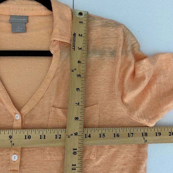 Chicos Linen Pocket Top Womens 1 US Medium Orange Henley Pullover Knit Shirt - Picture 9 of 10